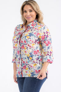 Plus Size Ivory Floral Button-Down Shirt