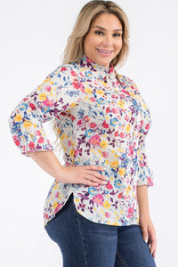 Plus Size Ivory Floral Button-Down Shirt