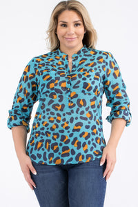 Plus Size Turquoise Cheetah Print Tunic