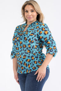 Plus Size Turquoise Cheetah Print Tunic