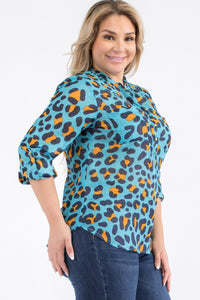 Plus Size Turquoise Cheetah Print Tunic