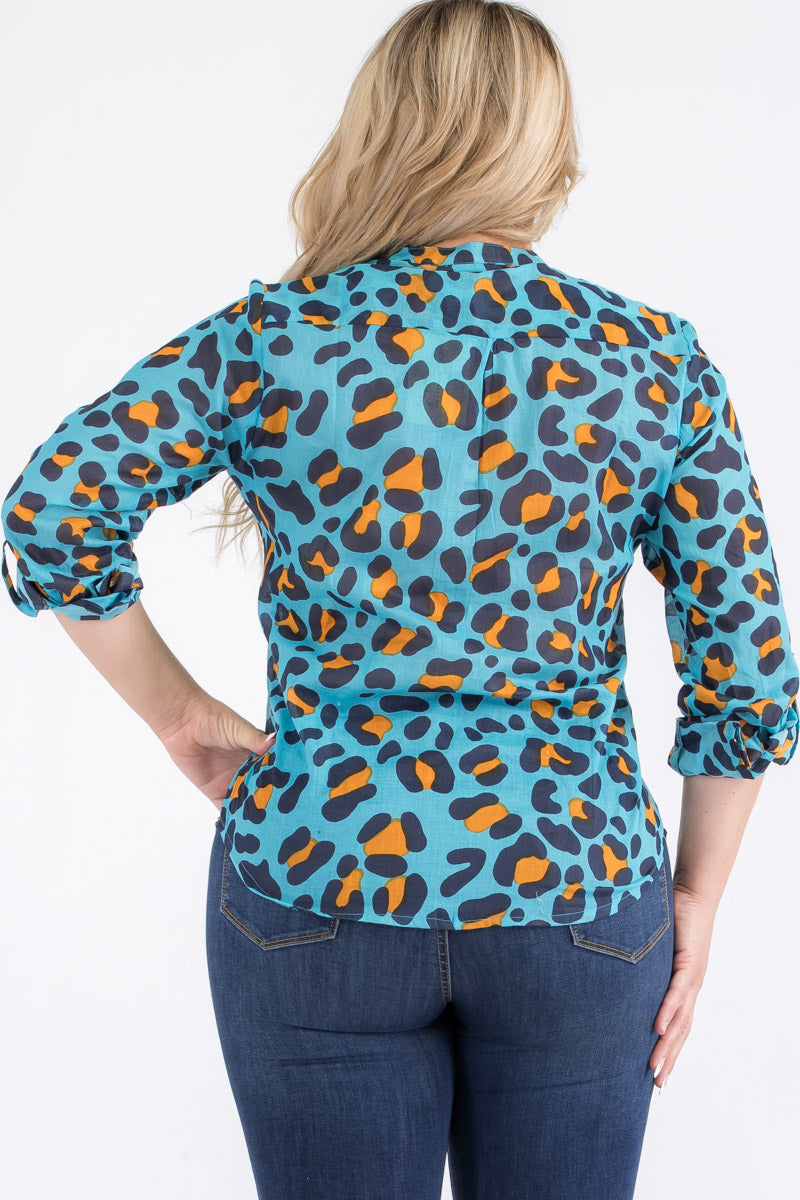 Plus Size Turquoise Cheetah Print Tunic