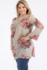 Load image into Gallery viewer, Plus Size Vintage Stone Floral Tunic with Lace Appliqué
