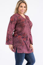 Load image into Gallery viewer, Plus Size Vintage Wine Floral Tunic with Lace Appliqué
