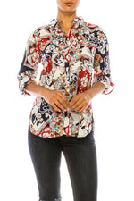 Load image into Gallery viewer, Patchwork Floral Print Button-Down Shirt
