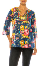 Load image into Gallery viewer, Navy Boho Floral Tunic with Embroidery
