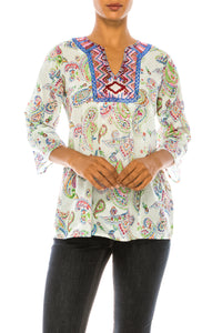 Cream Paisley Floral Tunic with Embroidery