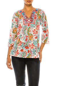 Ivory Paisley Floral Tunic with Embroidery