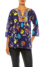 Load image into Gallery viewer, Navy Boho Floral Tunic with Embroidery
