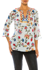 Load image into Gallery viewer, Light Blue Boho Floral Tunic with Embroidery
