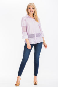 Embroidered Button-down Shirt with Mesh