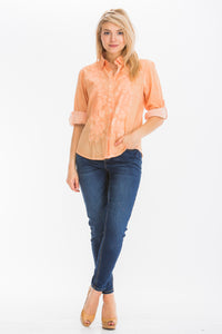 Embroidered Button-Down Shirt with Vintage Wash