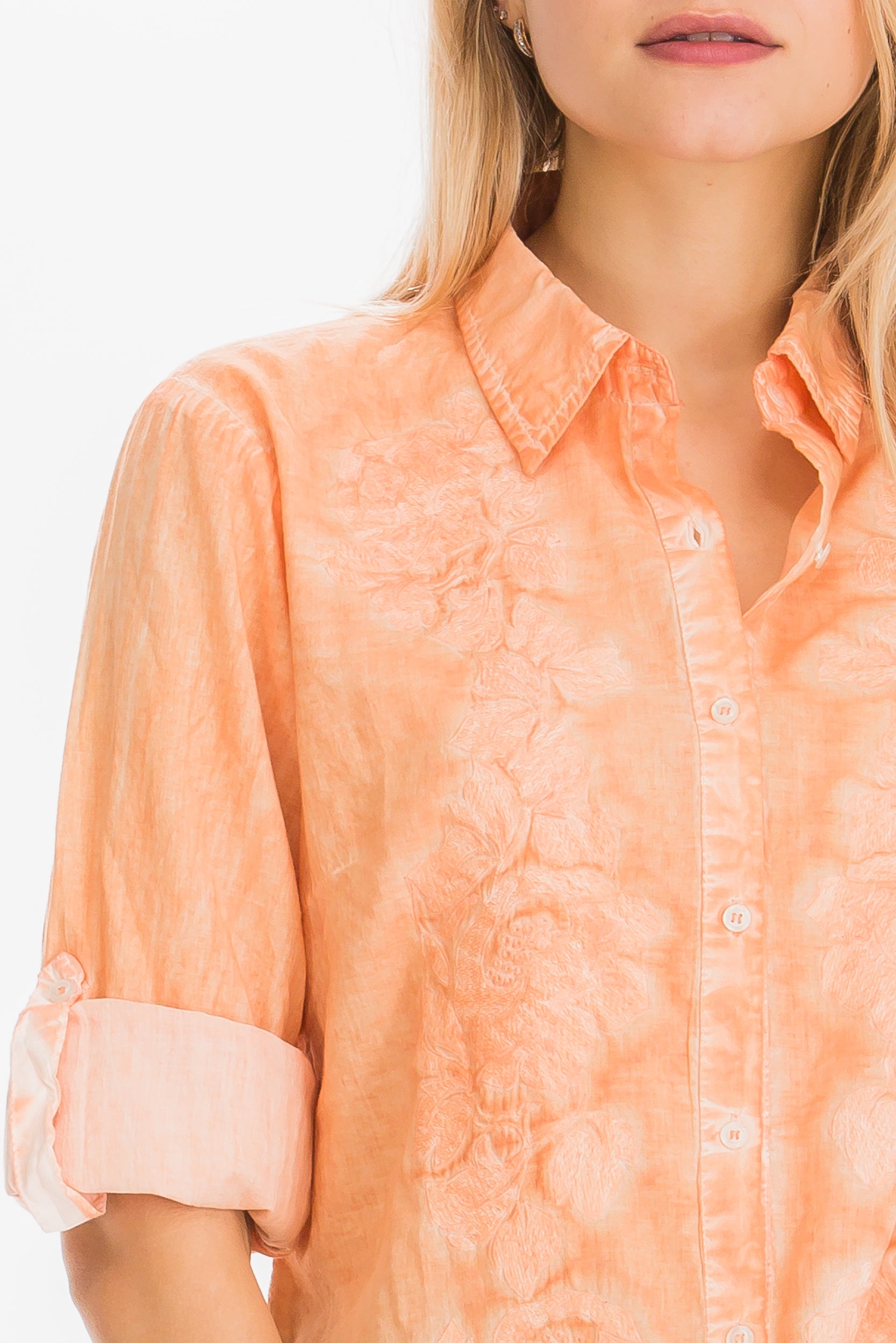 Embroidered Button-Down Shirt with Vintage Wash