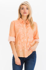 Load image into Gallery viewer, Embroidered Button-Down Shirt with Vintage Wash
