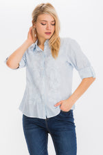 Load image into Gallery viewer, Embroidered Button-Down Shirt with Vintage Wash
