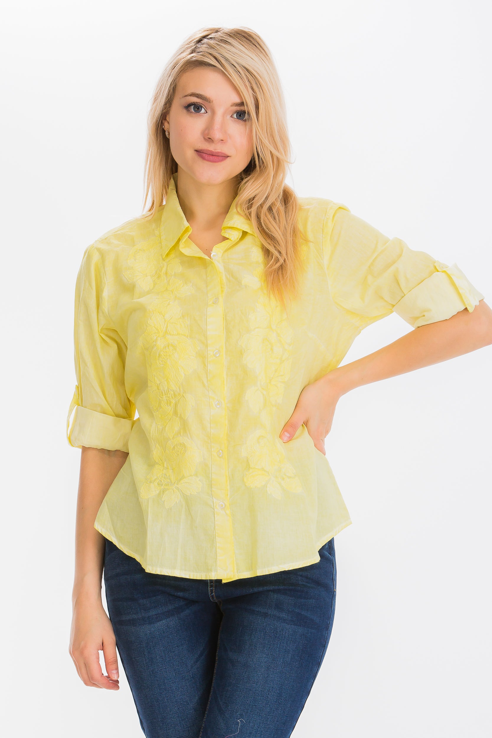 Embroidered Button-Down Shirt with Vintage Wash