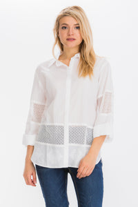 Embroidered Button-down Shirt with Mesh