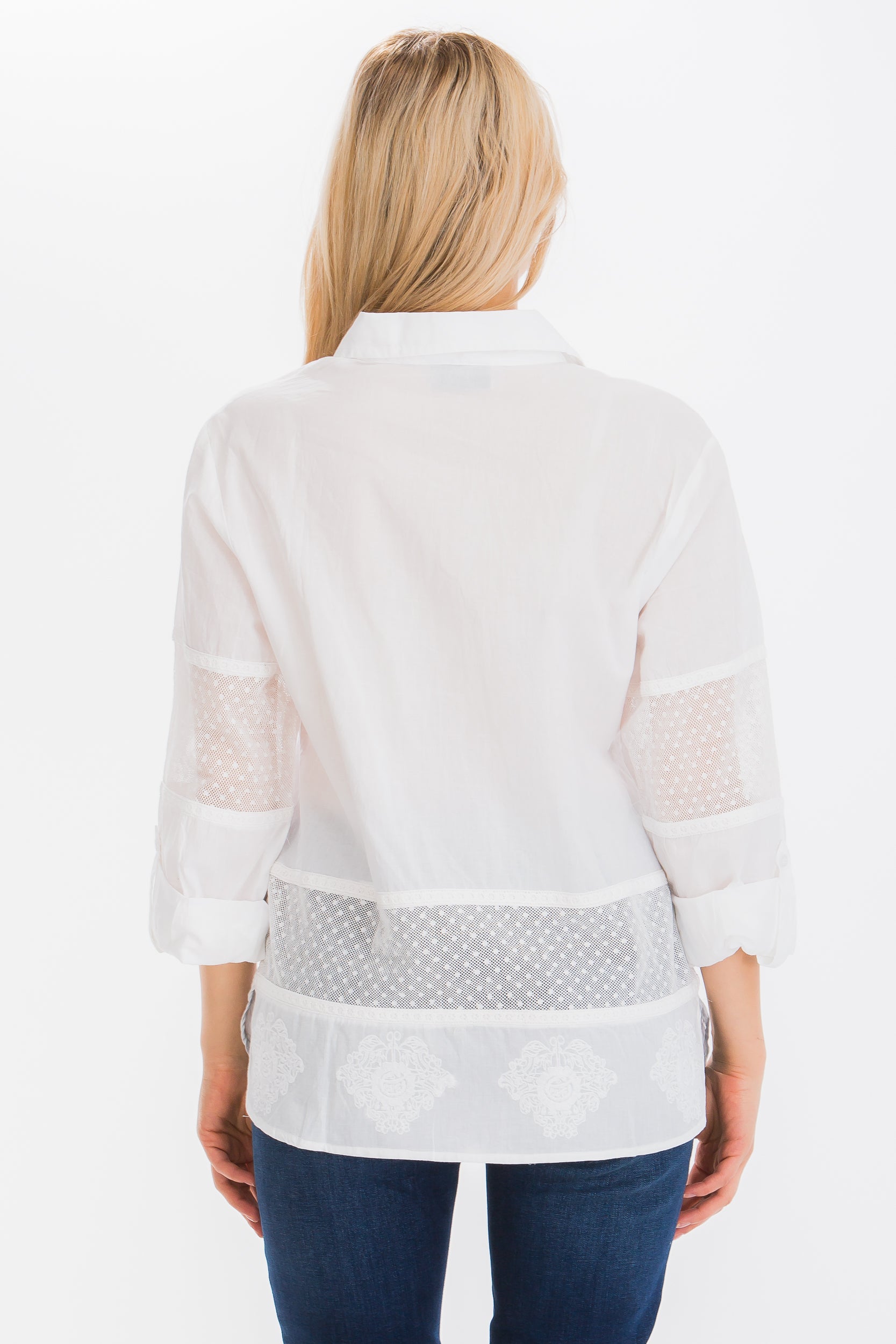 Embroidered Button-down Shirt with Mesh