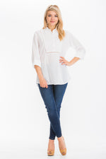 Load image into Gallery viewer, White Textured Top with Lace Inserts and Pin Tucks
