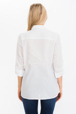 Load image into Gallery viewer, White Textured Top with Lace Inserts and Pin Tucks
