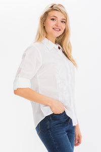 White Embroidered Button-Down Shirt