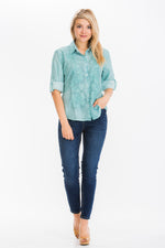 Load image into Gallery viewer, Embroidered Button-Down Shirt with Vintage Wash
