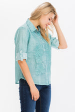 Load image into Gallery viewer, Embroidered Button-Down Shirt with Vintage Wash
