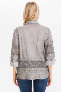 Embroidered Button-down Shirt with Mesh