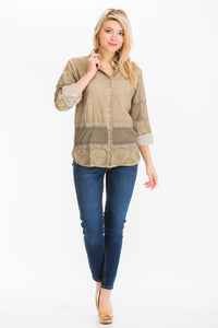 Embroidered Button-down Shirt with Mesh