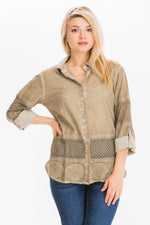 Load image into Gallery viewer, Embroidered Button-down Shirt with Mesh
