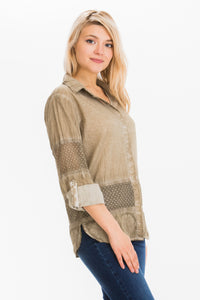 Embroidered Button-down Shirt with Mesh