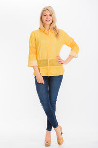 Embroidered Button-down Shirt with Mesh