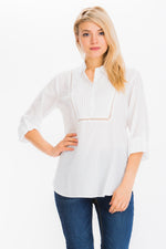 Load image into Gallery viewer, White Top with Lace Inserts and Pin Tucks
