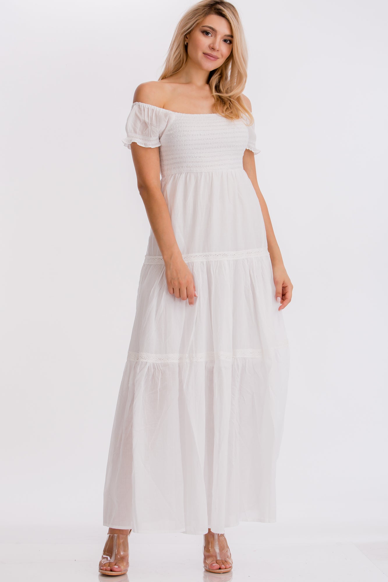 White Off-Shoulder Maxi-Dress