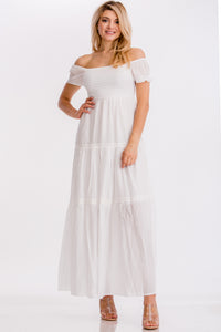 White Off-Shoulder Maxi-Dress