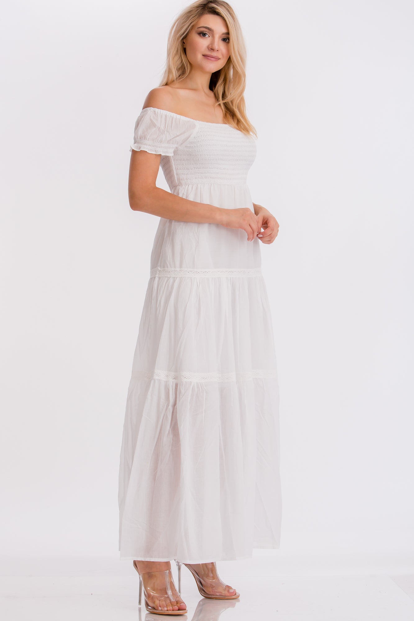 White Off-Shoulder Maxi-Dress