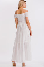 Load image into Gallery viewer, White Off-Shoulder Maxi-Dress
