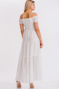 White Off-Shoulder Maxi-Dress